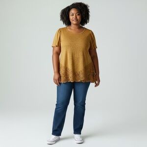 Cupio Mustard Lace Hem Blouse